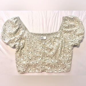 Hollister Sage Floral Smocked Back Crop Top Shirt Size Small